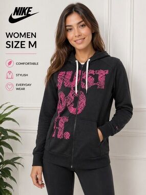 Nike women’s Therma-FIT Full Zip Hoodie Black Pink "Just Do It" size M